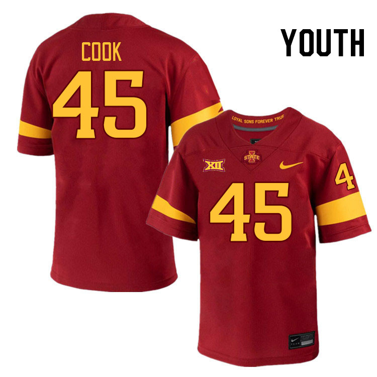 Youth #45 Alec Cook Iowa State Cyclones College Football Jerseys Stitched-Cardinal